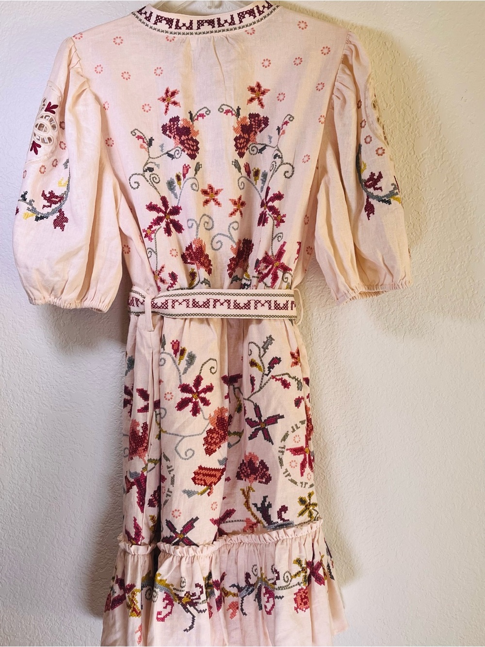 Caroline Constas Cream Multi Colored Embroidered Belted Midi Dress Western Med - Picture 10 of 13